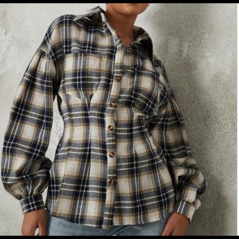 Misguided Navy Plaid Corset Top